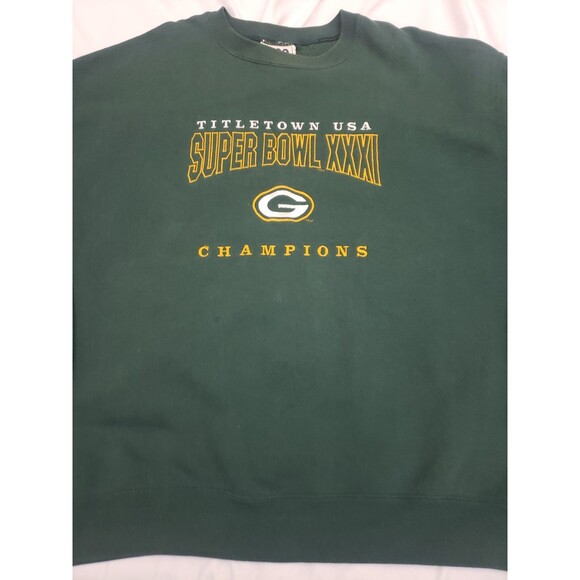 90’s Green Bay Packers “Titletown” Green Sweatshirt Super Bowl XXXI Champs XL - Picture 2 of 10